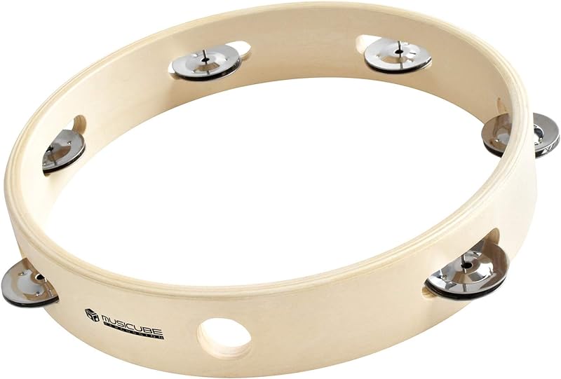 MUSICUBE 8-Inch Tambourine for Adults Kids Single Row Wooden Tambourine with Stainless Iron Jingles Educational Hand-Held Percussion Instrument Toys for Home School Party Supplies