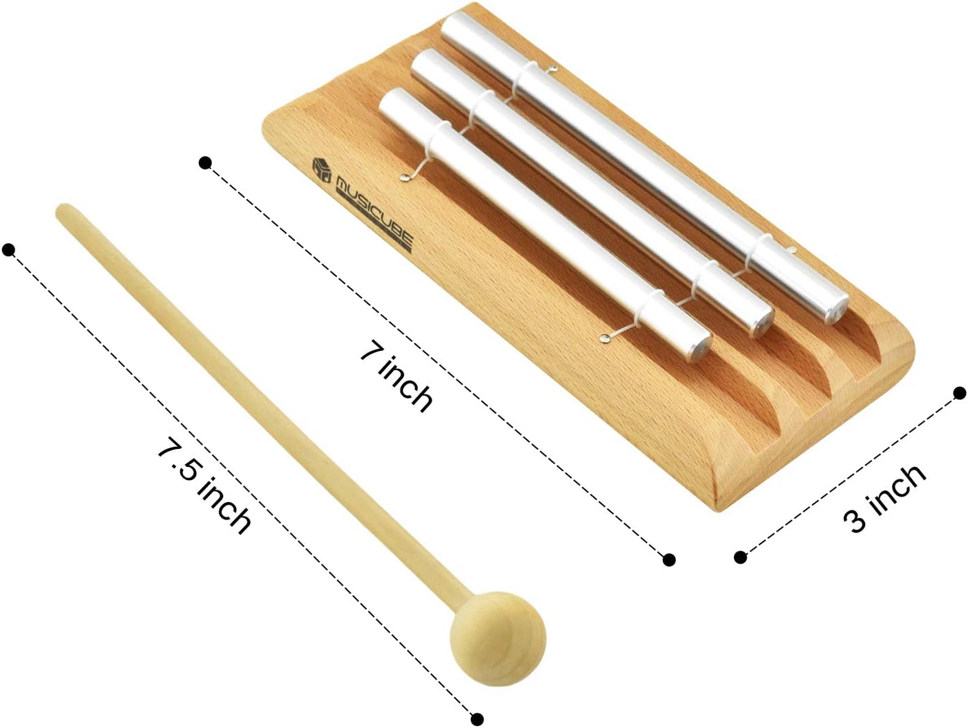 MUSICUBE Meditation Bell Belt 3 One Tone (C-E-G) Wooden Handheld Bell Applicable to Classroom Management、Yoga、Conference and Sound Therapy Including Bell Mallet