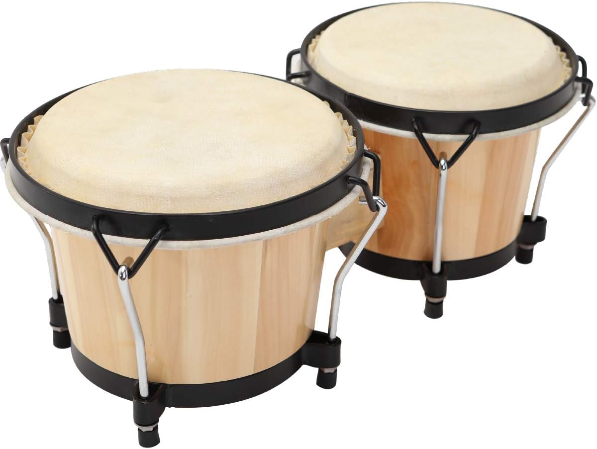 MUSICUBE Bongo Drum Set, 6” and 7” Percussion Instrument, Wooden and Metal Drum for Adult Kids Beginners Professionals with Tuning Wrench