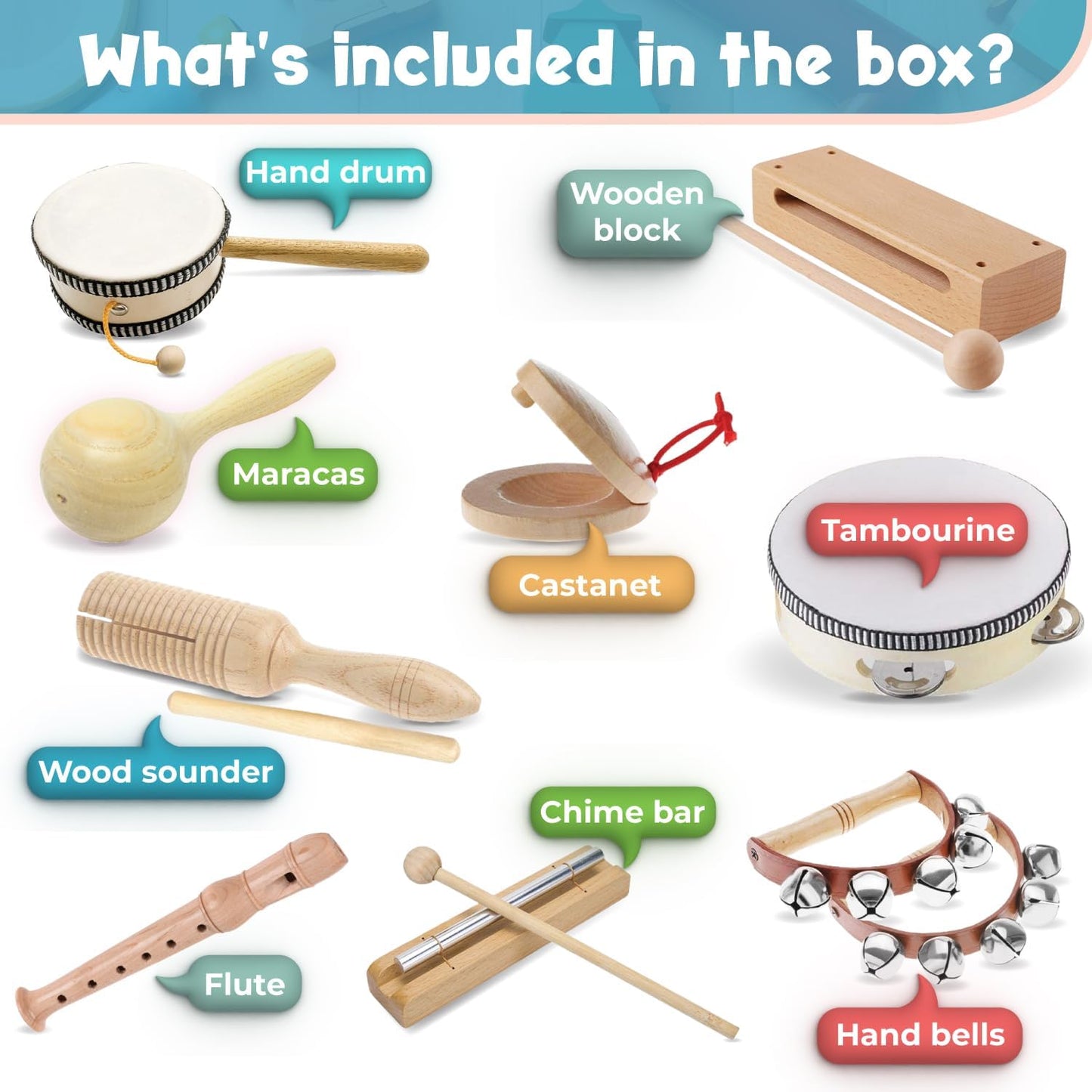 Stoie’s International Wooden Music Set for Toddlers and Kids- EcoFriendly Musical Set with A Cotton Storage Bag - Promote Environment Awareness, Creativity, Coordination and Have Lots of Family Fun