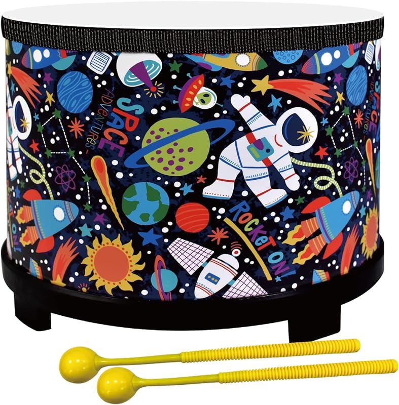 MUSICUBE Kids Drum Set 8-Inch Wooden Drum Toys with an Adjustable Strap and 2 Drumsticks Educational Baby Musical Toys Drum Sensory Musical Instrument Toys for Toddler Boys &amp; Girls Gift Packing