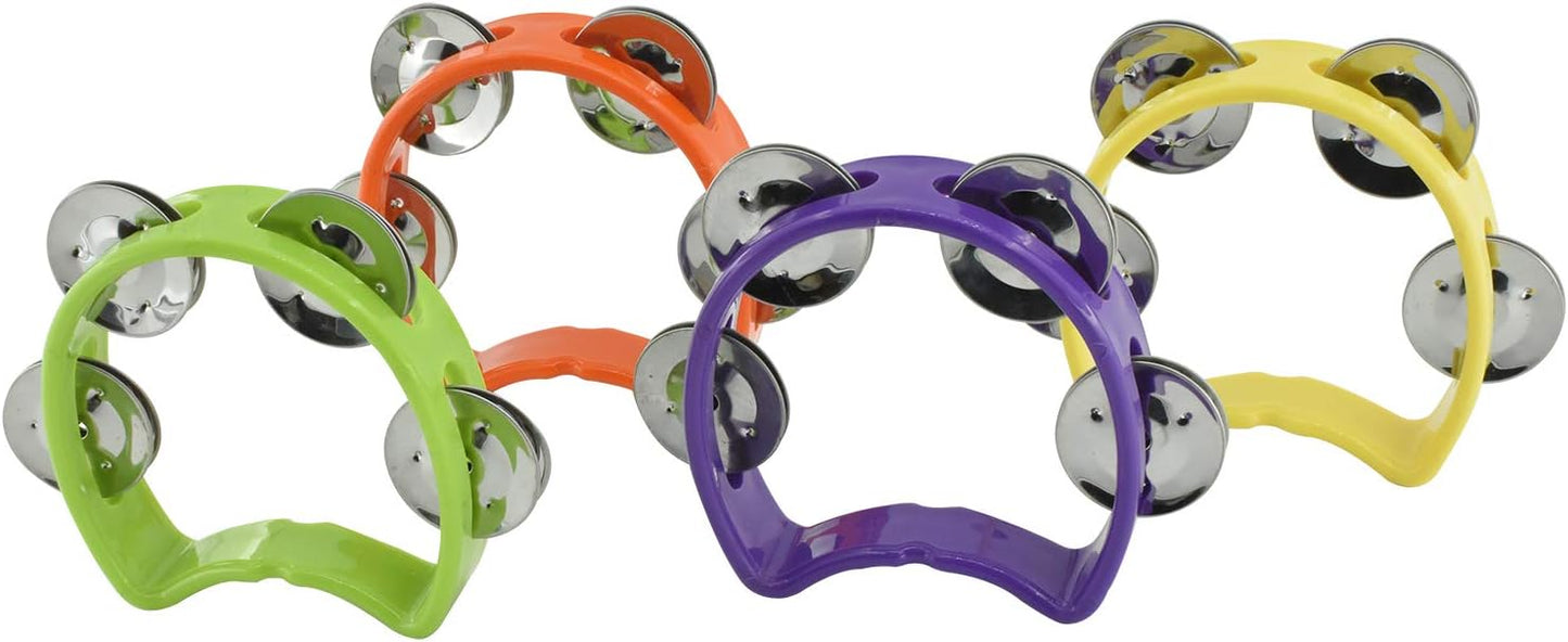 MUSICUBE STEM Hand Tambourine Bells, 4 Cymbal Bells on ABS Plastic Hand, Kids Music Rhythm Toys, STEM Education Music Instrument for Music Center Kids Center, 4 Pack