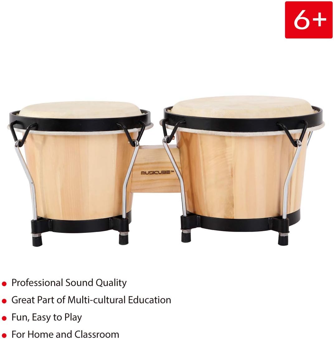 MUSICUBE Bongo Drum Set, 6” and 7” Percussion Instrument, Wooden and Metal Drum for Adult Kids Beginners Professionals with Tuning Wrench