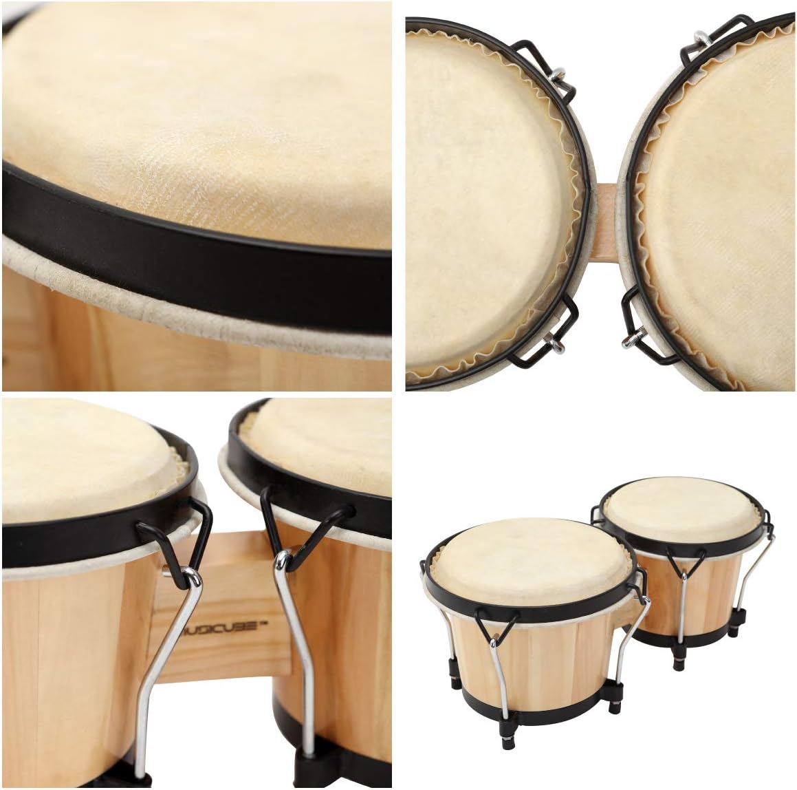 MUSICUBE Bongo Drum Set, 6” and 7” Percussion Instrument, Wooden and Metal Drum for Adult Kids Beginners Professionals with Tuning Wrench