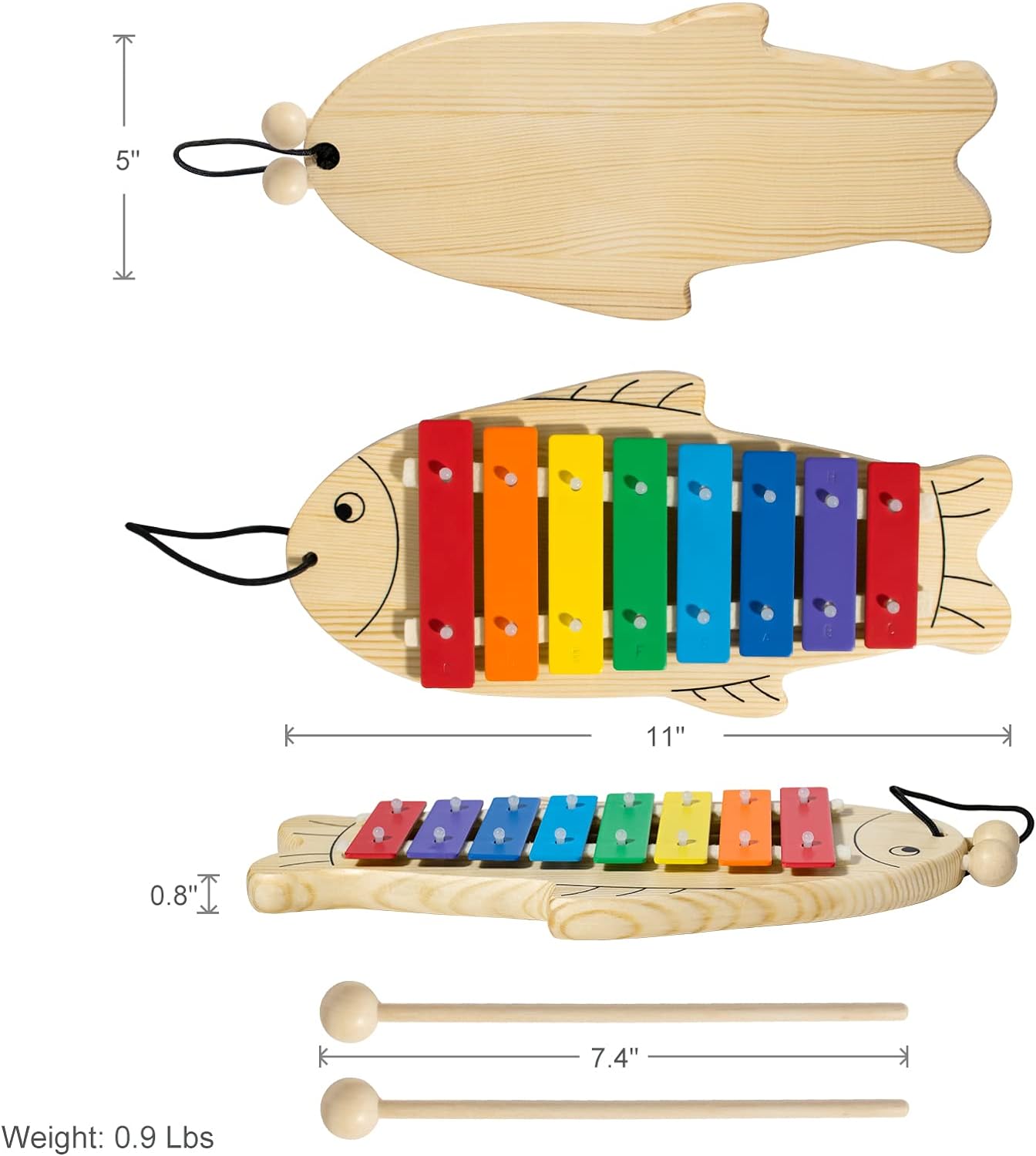 MUSICUBE Xylophone for Baby Toddler Fish Shape Wooden Xylophone with 2 Mallets Educational &amp; Preschool Learning Percussion Instrument Professional Tuning Musical Toys for Kids Aged 3+