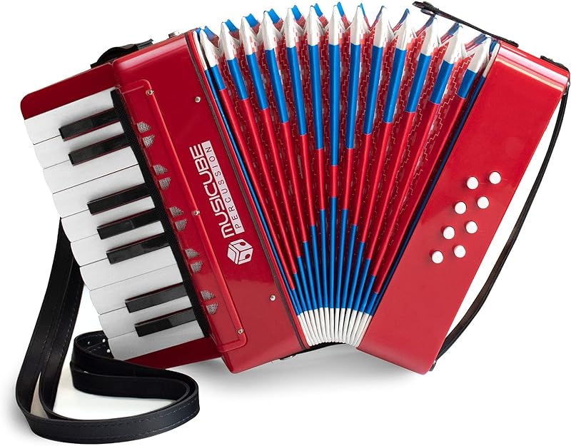 MUSICUBE Accordion Instrument for Kids 17 Keys 8 Bass Accordion with Straps for Beginners Adults Student Educational Musical Instrument Toy for Boys Girls Aged 3+ Gift Choice (White)