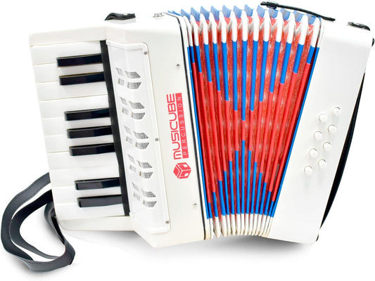 MUSICUBE Accordion Instrument for Kids 17 Keys 8 Bass Accordion with Straps for Beginners Adults Student Educational Musical Instrument Toy for Boys Girls Aged 3+ Gift Choice (White)