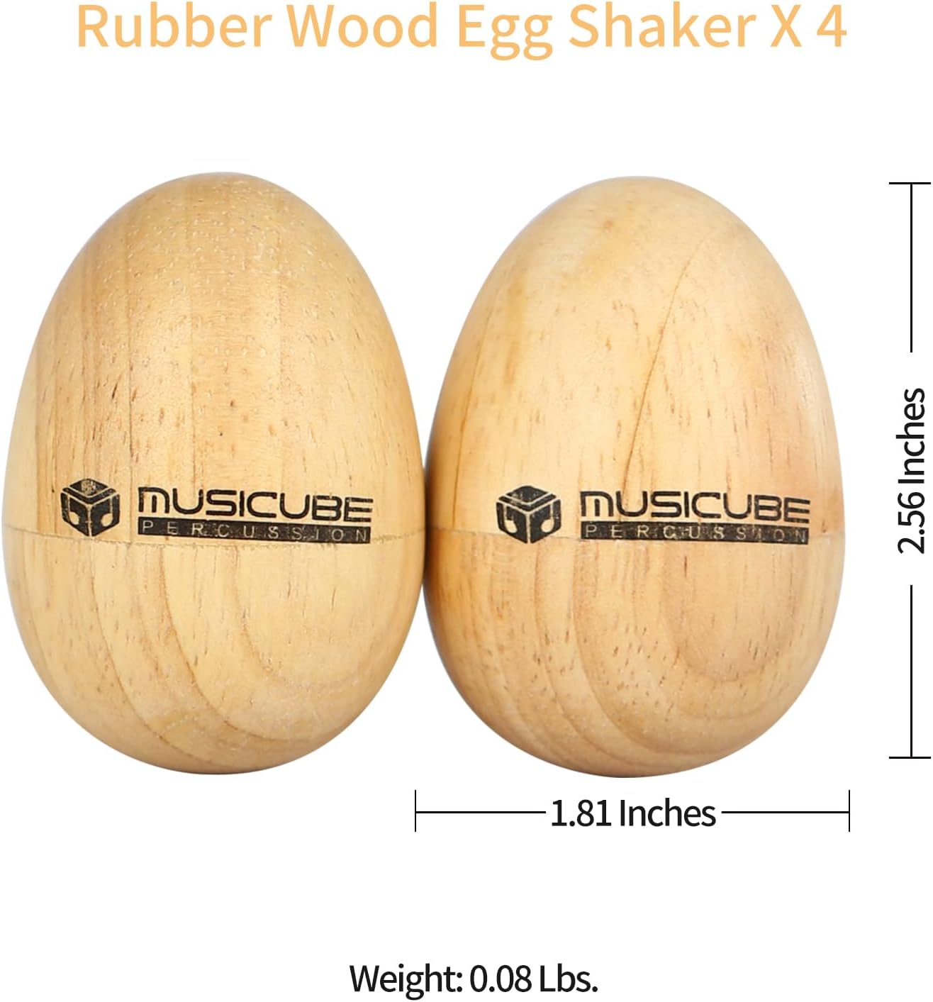 MUSICUBE Egg Shakers for Kids 2 Pairs Wood Shaker Eggs Musical Instrument for Music or Rhythm Class Easy Grip Easter Egg Toy (Natural)