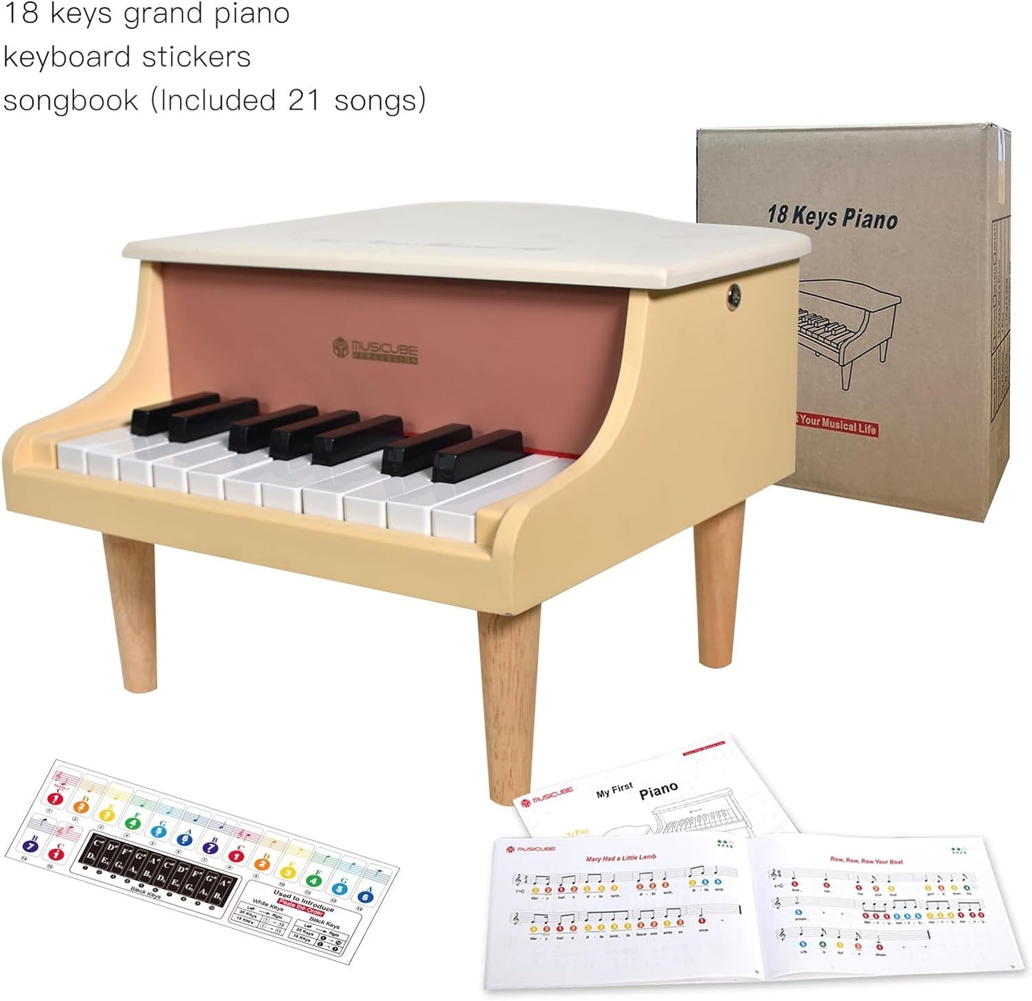 MUSICUBE Kids Piano 18 Keys Grand Piano for 3-7 Years Old Beginner Girls Boys First Mini Piano Toys Educational Musical Instrument Gift Choice (Range: C4-F5)