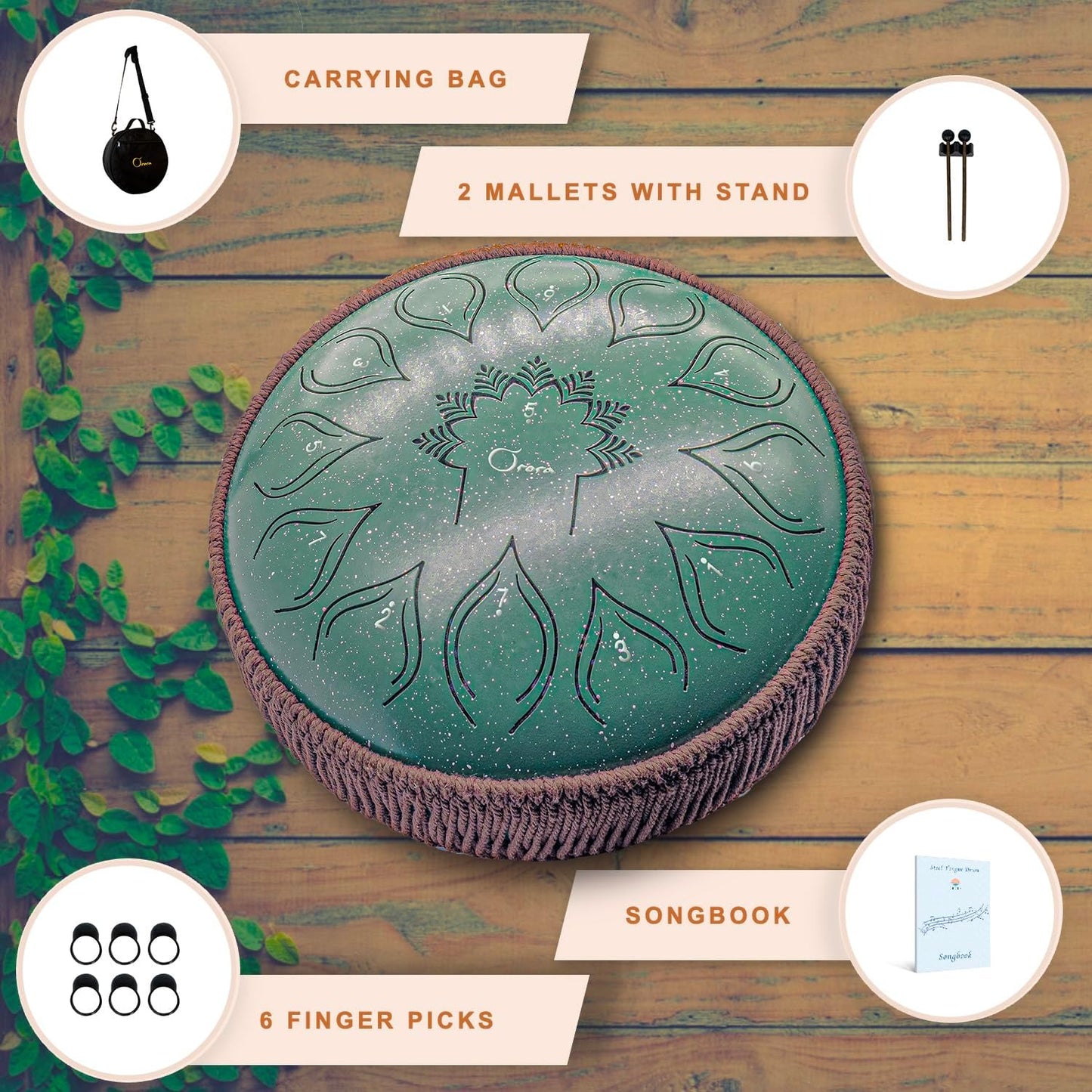 ORORA Steel Tongue Drum (12 Inches 13 Notes) - Hand pan - Free 20 Sheet Music songbook - Musical Instrument for Kids and Adults with carrying bag - Zen, Relaxation, and Meditation - Unique Gift