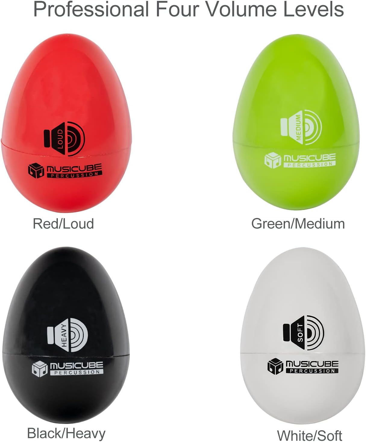 MUSICUBE Egg Shakers, profesjonalny zestaw instrumentów perkusyjnych z tworzywa sztucznego, wibrujących jajkiem, o 4 tonach (cichy, średni, głośny, ciężki) do nauczania w klasach, jako wyposażenie imprez, zespół muzyczny…