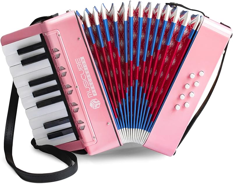 MUSICUBE Accordion Instrument for Kids 17 Keys 8 Bass Accordion with Straps for Beginners Adults Student Educational Musical Instrument Toy for Boys Girls Aged 3+ Gift Choice (White)