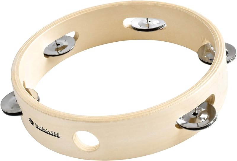 MUSICUBE 8-Inch Tambourine for Adults Kids Single Row Wooden Tambourine with Stainless Iron Jingles Educational Hand-Held Percussion Instrument Toys for Home School Party Supplies