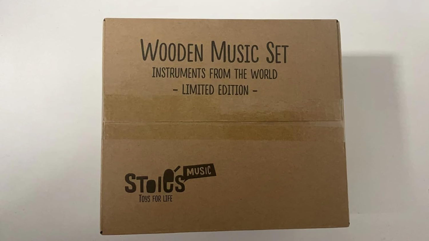 Stoie’s International Wooden Music Set for Toddlers and Kids- EcoFriendly Musical Set with A Cotton Storage Bag - Promote Environment Awareness, Creativity, Coordination and Have Lots of Family Fun