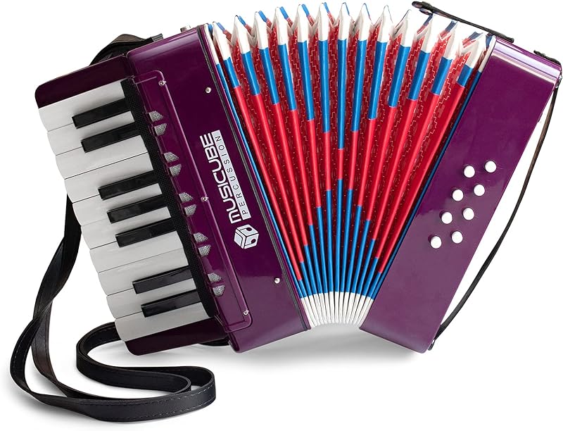 MUSICUBE Accordion Instrument for Kids 17 Keys 8 Bass Accordion with Straps for Beginners Adults Student Educational Musical Instrument Toy for Boys Girls Aged 3+ Gift Choice (White)