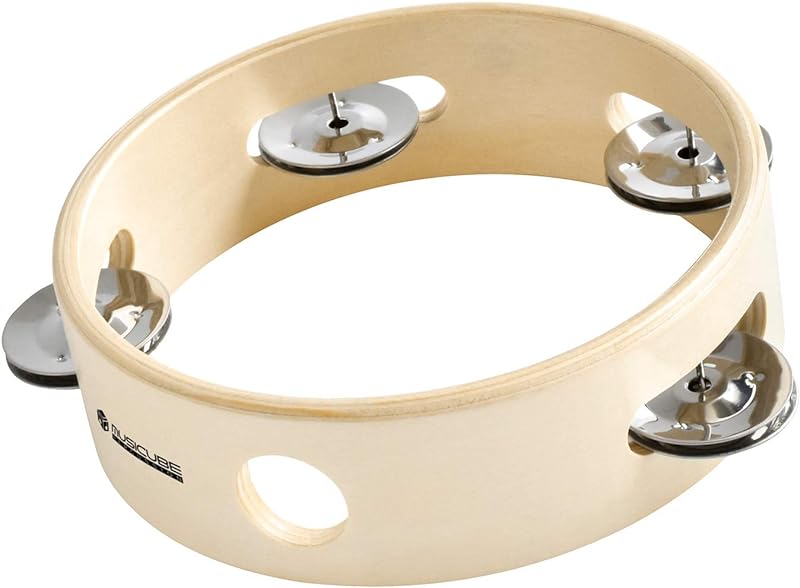 MUSICUBE 8-Inch Tambourine for Adults Kids Single Row Wooden Tambourine with Stainless Iron Jingles Educational Hand-Held Percussion Instrument Toys for Home School Party Supplies